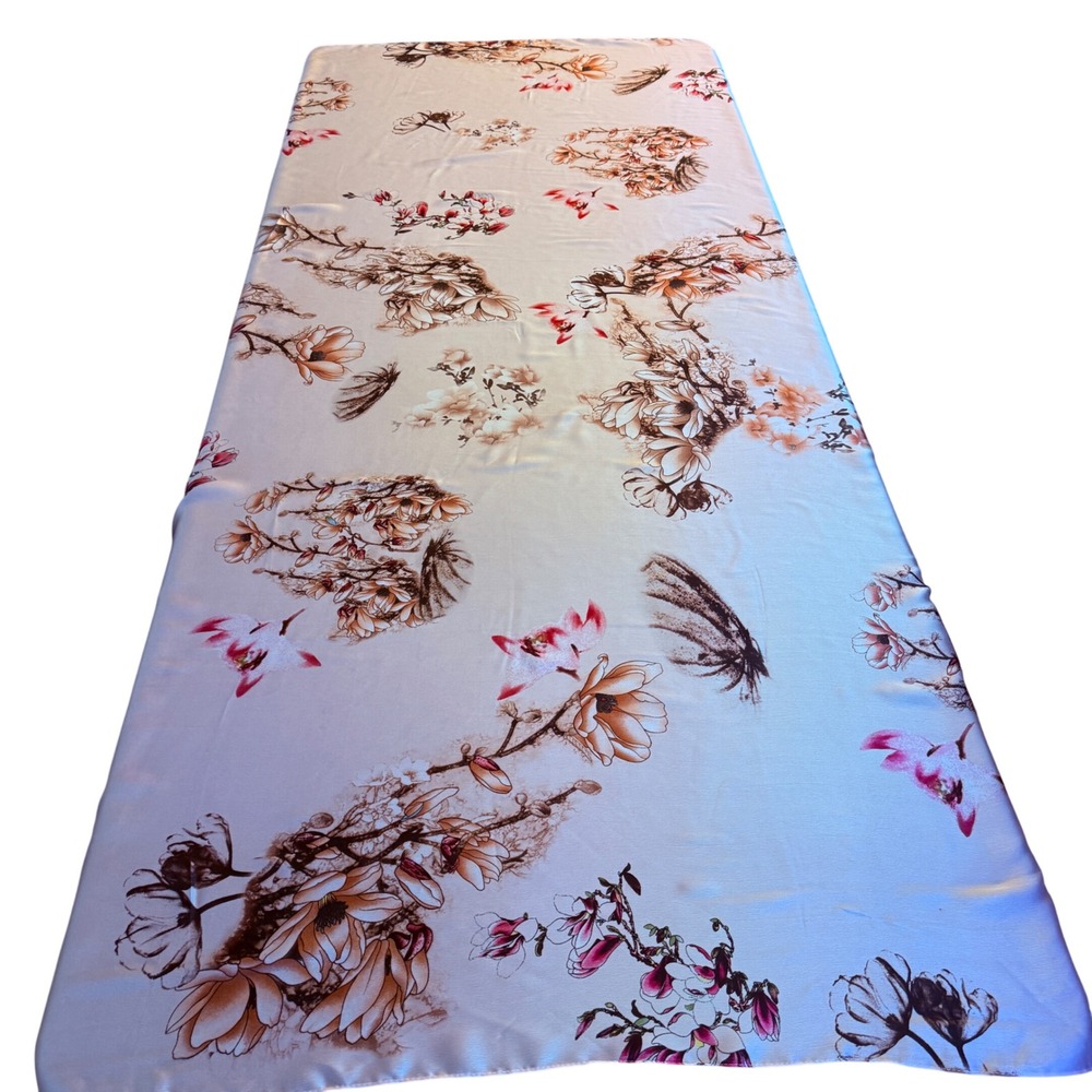 Pink Floral Silk Feel Polyester Scarf Rectangle Wrap Made in China